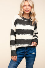 Load image into Gallery viewer, Haptics Striped Contrast Distressed Sweater
