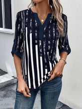 Load image into Gallery viewer, Striped Notched Half Sleeve Blouse
