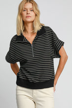 Load image into Gallery viewer, Umgee Striped Half Zip Short Sleeve Sweatshirt
