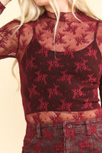 Load image into Gallery viewer, VERY J Mock Neck Fitted Sheer Mesh Lace Blouse
