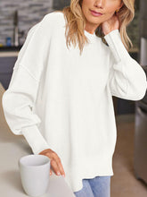 Load image into Gallery viewer, Slit Round Neck Dropped Shoulder Sweater
