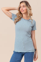 Load image into Gallery viewer, BiBi Ruffle Round Neck Merrow Edge Rib Top
