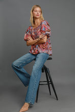 Load image into Gallery viewer, Umgee Full Size Abstract Print Smocked Square Neck Puff Sleeve Blouse
