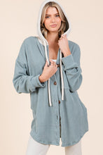 Load image into Gallery viewer, BOMBOM Textured Button Down Drawstring Hooded Shacket
