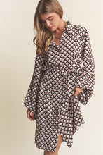 Load image into Gallery viewer, J.NNA Geometric Balloon Long Sleeve Midi Dress
