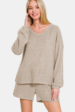 Load image into Gallery viewer, Zenana V-Neck Long Sleeve Ribbed Top and Shorts Set
