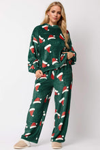 Load image into Gallery viewer, Christmas Hat Pattern Round Neck Long Sleeve Top and Pants Set

