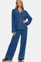 Load image into Gallery viewer, Zenana Button Down Long Sleeve Top and Pants Lounge Set
