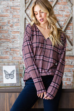 Load image into Gallery viewer, Heimish Full Size Plaid V-Neck Long Sleeve Top
