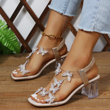 Load image into Gallery viewer, Butterfly Detail Open Toe Mid Heel Sandals
