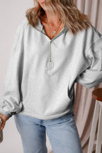 Load image into Gallery viewer, Pocketed Half Zip Dropped Shoulder Hoodie
