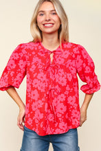 Load image into Gallery viewer, Haptics Full Size Ribbon Bow Floral Balloon Sleeve Blouse
