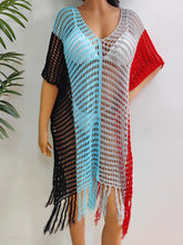 Load image into Gallery viewer, Fringe Color Block Scoop Neck Cover Up
