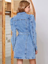 Load image into Gallery viewer, Tied Button Up Collared Neck Denim Dress
