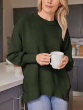 Load image into Gallery viewer, Slit Round Neck Dropped Shoulder Sweater
