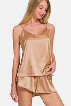 Load image into Gallery viewer, Zenana V-Neck Satin Cami and Elastic Waist Shorts Lounge Set
