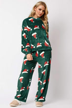 Load image into Gallery viewer, Christmas Hat Pattern Round Neck Long Sleeve Top and Pants Set
