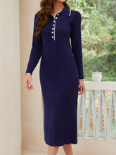 Load image into Gallery viewer, Quarter Button Long Sleeve Midi Dress
