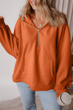 Load image into Gallery viewer, Pocketed Half Zip Dropped Shoulder Hoodie
