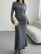 Load image into Gallery viewer, Devine Ruched Long Sleeve Maxi Dress
