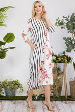 Load image into Gallery viewer, Celeste Full Size Floral Striped Contrast Midi-Dress with Pockets
