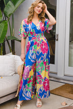 Load image into Gallery viewer, ODDI Full Size Floral Smocked Tied Back Jumpsuit
