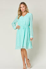 Load image into Gallery viewer, Double Take Full Size Printed Ruched V-Neck Long Sleeve Dress
