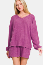 Load image into Gallery viewer, Zenana V-Neck Long Sleeve Ribbed Top and Shorts Set
