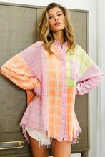 Load image into Gallery viewer, BiBi Plaid Color Block Raw Hem Shirt
