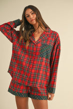 Load image into Gallery viewer, Annie Wear Contrast Plaid Long Sleeve Top and Shorts Set
