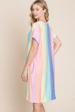 Load image into Gallery viewer, BOMBOM Striped Short Sleeve Dress with Pockets
