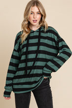 Load image into Gallery viewer, BOMBOM Drawstring Striped Dropped Shoulder Hoodie
