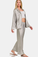 Load image into Gallery viewer, Zenana Satin Long Sleeve Shirt and Pants Pajama Set
