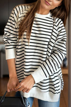 Load image into Gallery viewer, Slit Striped Round Neck Long Sleeve Sweatshirt
