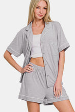 Load image into Gallery viewer, Zenana Button Down Short Sleeve Top and Shorts Lounge Set
