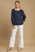 Load image into Gallery viewer, Umgee Wrinkled Round Neck Lantern Sleeve Blouse
