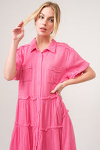 Load image into Gallery viewer, And The Why Full Size Raw Edge Washed Tiered Shirt Dress
