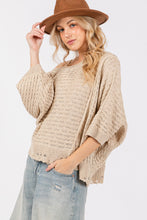 Load image into Gallery viewer, SAGE + FIG Distressed Asymmetrical Open Stitch Sweater
