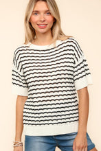 Load image into Gallery viewer, Haptics Openwork Striped Round Neck Half Sleeve Knit Top
