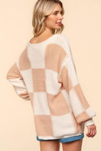 Load image into Gallery viewer, Haptics Full Size Checkered Round Neck Drop Shoulder Sweater
