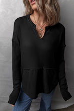 Load image into Gallery viewer, Waffle-Knit Exposed Seam Notched Long Sleeve Top
