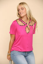 Load image into Gallery viewer, Celeste Full Size Crisscross Cutout Leopard Contrast Trim T-Shirt
