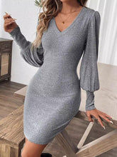 Load image into Gallery viewer, V-Neck Lantern Sleeve Dress
