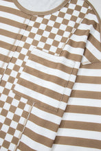 Load image into Gallery viewer, Checker &amp; Stripes Round Neck Long Sleeve Blouse
