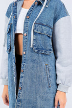 Load image into Gallery viewer, American Bazi Contrast Longline Hooded Denim Jacket
