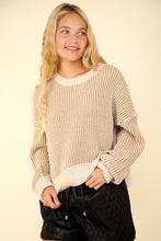 Load image into Gallery viewer, VERY J Exposed Seam Cropped Striped Slit Sweater
