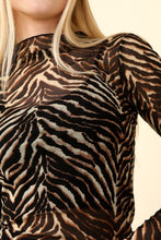 Load image into Gallery viewer, VERY J  Zebra Print Mock Neck Sheer Mesh Blouse
