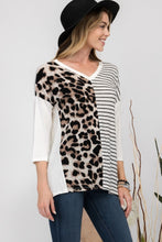 Load image into Gallery viewer, Celeste Full Size Front Leopard and Striped Print V-Neck T-Shirt
