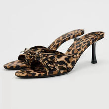 Load image into Gallery viewer, Bow Leopard Kitten Heel Sandals
