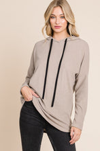 Load image into Gallery viewer, BOMBOM Contrast Drawstring Drop Shoulder Knit Hoodie
